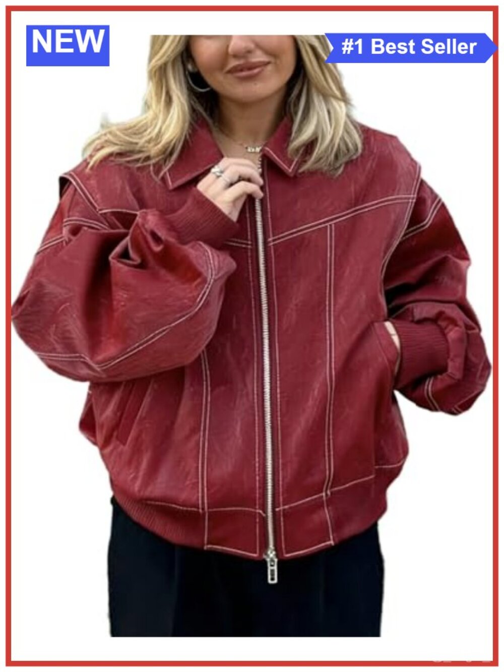 Faux Leather Moto Jacket Women Zip Up Oversized Biker Coat